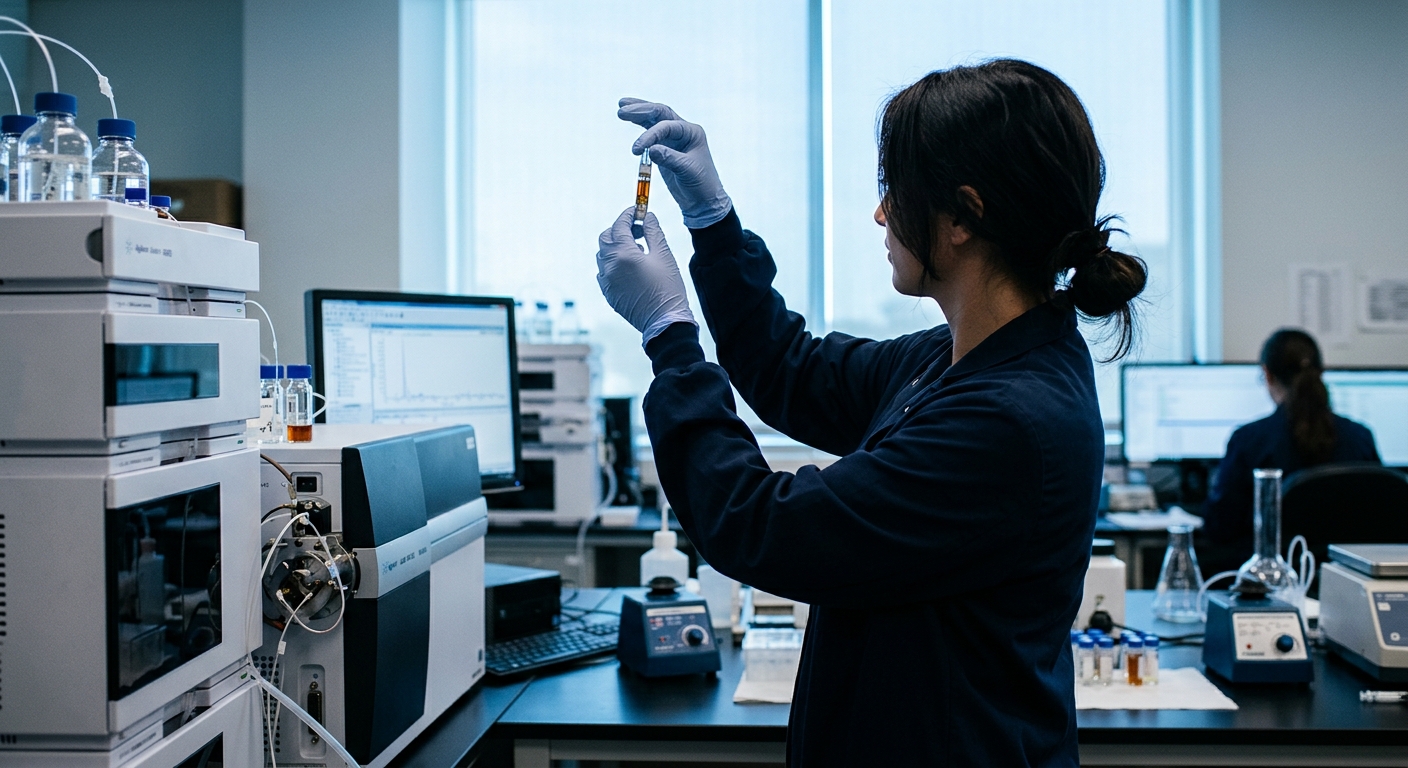 A forensic laboratory scientist examining a vape cartridge